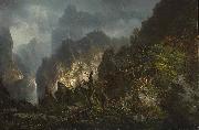 Johann Hermann Carmiencke Storm in the mountains oil on canvas